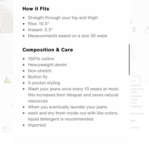 NWT Levi’s Premium White 501 Original High Rise Jean Shorts - Size 24 - Picture 11 of 15